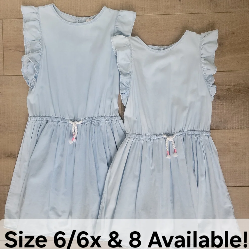 OshKosh B'Gosh Girls Ruffle Flutter Sleeve Light Blue Chambray Dress 6 / 6X